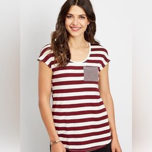 Maurices burgundy and white striped‎ short sleeve tee Size Large